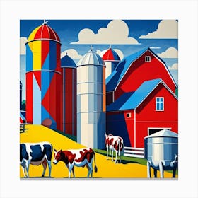 Cows And Silos Cubism Style Canvas Print