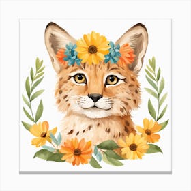 Floral Baby Lynx Nursery Illustration (14) Canvas Print