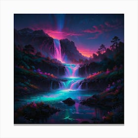 Waterfall At Night 17 Canvas Print