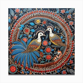 Doves Madhubani Painting Indian Traditional Style 1 Canvas Print