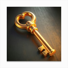 A Golden Key With A Heart Shaped Bow Canvas Print