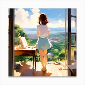 Anime Girl Looking Out The Window Canvas Print