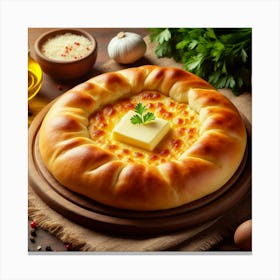 Georgian Khachapuri On A Wooden Table Canvas Print