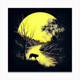 Moon River Wolf Night Forest Trees Symbolism Landscape Canvas Print