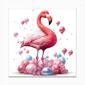 Pink Flamingo With Balloons Canvas Print