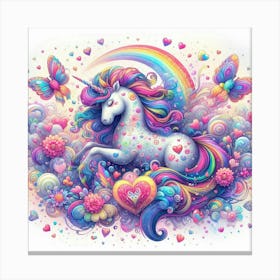 Unicorn With Hearts And Butterflies Canvas Print