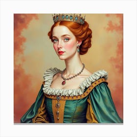 Queen Elizabeth I In Watercolor, Rich Background, Elegant Robe 1 Canvas Print