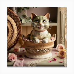 Cat In Basket Canvas Print