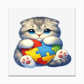 Autism Puzzle Piece Cat (Scottish Fold) Canvas Print