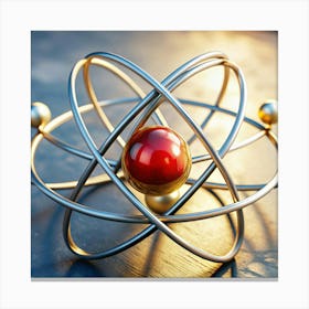 A close-up of a metallic, spherical model of an atom. Canvas Print