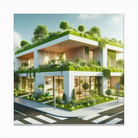 Green Roof House Canvas Print