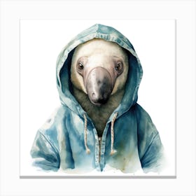 Watercolour Cartoon Anteater In A Hoodie 3 Canvas Print