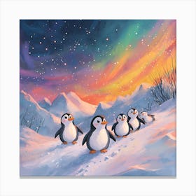 Penguins In The Snow 1 Canvas Print