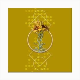 Vintage Fire Lily Botanical with Geometric Line Motif and Dot Pattern n.0007 Canvas Print