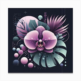 Scandinavian style, Purple orchid flower on tropical leaves 1 Canvas Print