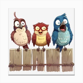 Three Birds On A Fence 4 Canvas Print