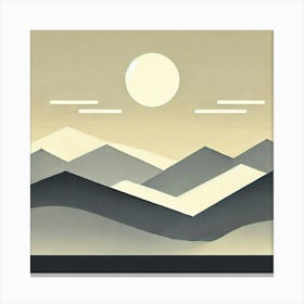 Minimalist Painting Of A Mountain Range At Dawn In Geometric Shapes Canvas Print