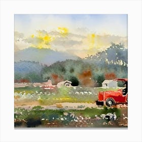 Red Tractor In The Field Canvas Print