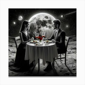 Romantic Dinner For Two On The Moon Canvas Print