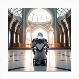 A 3d Dslr Photography Muslim Wearing Futuristic Digital Armor Suit , Praying Towards Masjid Al Haram, House Of God Award Winning Photography From The Year 8045(6) Canvas Print