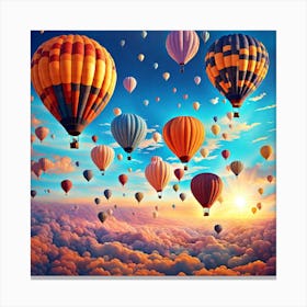 Hot Air Balloons In The Sky, Hot air balloon festival, hot air balloons in the sky, Albuquerque International Balloon Fiesta, digital art, digital painting, beautiful cloud scape, hot air balloons above clouds Canvas Print