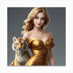 Golden Girl With Tiger Canvas Print