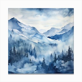 Watercolor Of Snowy Mountains Canvas Print