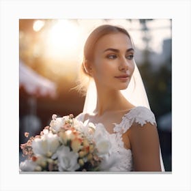 Beautiful Bride Holding Bouquet Canvas Print