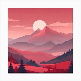 Misty mountains background in red tone 37 Canvas Print