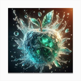 Whimsical Water Dance: Hyper-Realistic Apple Bathed in Sunlight and Gemstone Glow Canvas Print