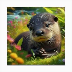 Otter In The Meadow Canvas Print