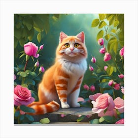 Cat In The Rose Garden Canvas Print