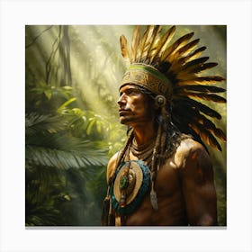 A Lone Aztec Making His Way Through The Jungle 1 Canvas Print