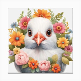 Floral Baby Pigeon Nursery Illustration (39) Canvas Print