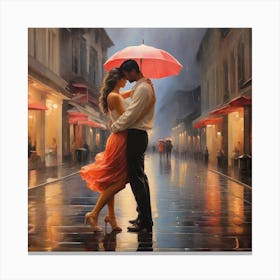 A couple of lovers is dancing in the rain Canvas Print