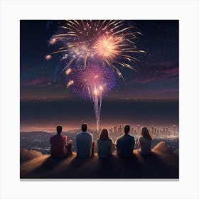 Sdxl 09 People Sitting On A Hill Watching Fireworks Above Los 1 Canvas Print