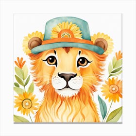 Floral Baby Lion Nursery Painting (8) Canvas Print