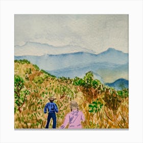 Two Hikers In The Mountains Canvas Print
