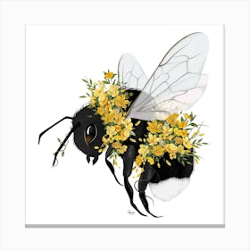 Floral Bee Square Canvas Print