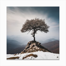 Lone Tree On Top Of Mountain 16 Canvas Print