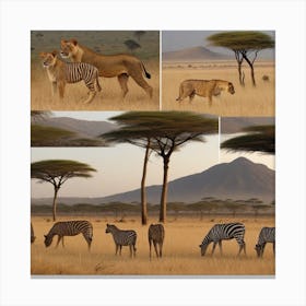 Lions And Zebras Canvas Print