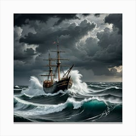 Storm Riders: Trawler and Seagulls in Chaos Canvas Print