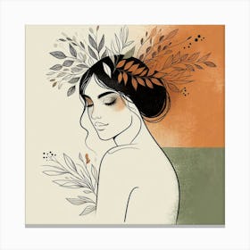 Illustration Of A Woman With Leaves Canvas Print