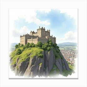 Watercolor Art Of Edinburgh Castle Perched On Castle Rock, With The Cityscape In The Background Canvas Print