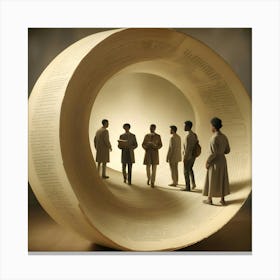 Group Of People Standing Inside A Giant Rolled Document Canvas Print