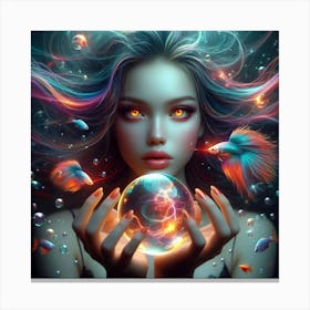 Girl Holding A Crystal Ball Canvas Print