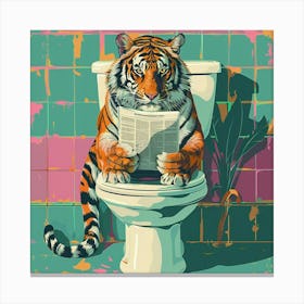 Tiger Reading Newspaper 1 Canvas Print