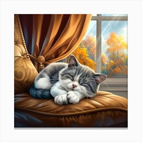 Sleeping Grey Cat Canvas Print