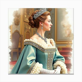 Watercolor Of Queen Elizabeth I, Opulent Gown, Majestic Ambiance 1 Canvas Print