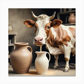 Cow Drinking From Jug Canvas Print